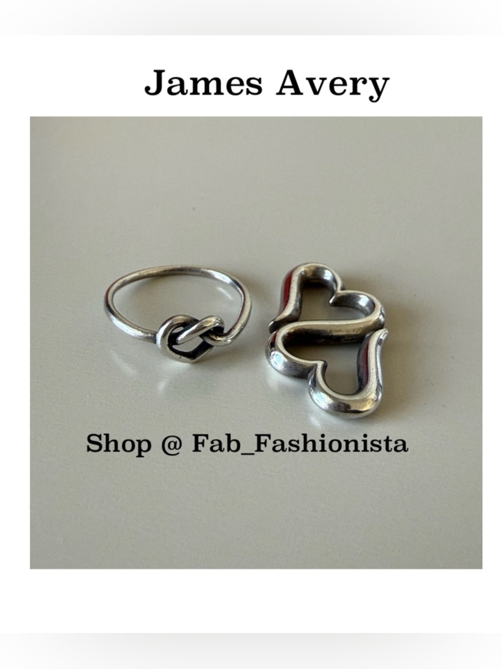 James Avery Sterling Silver Heart Pendant and Heart Knot Ring